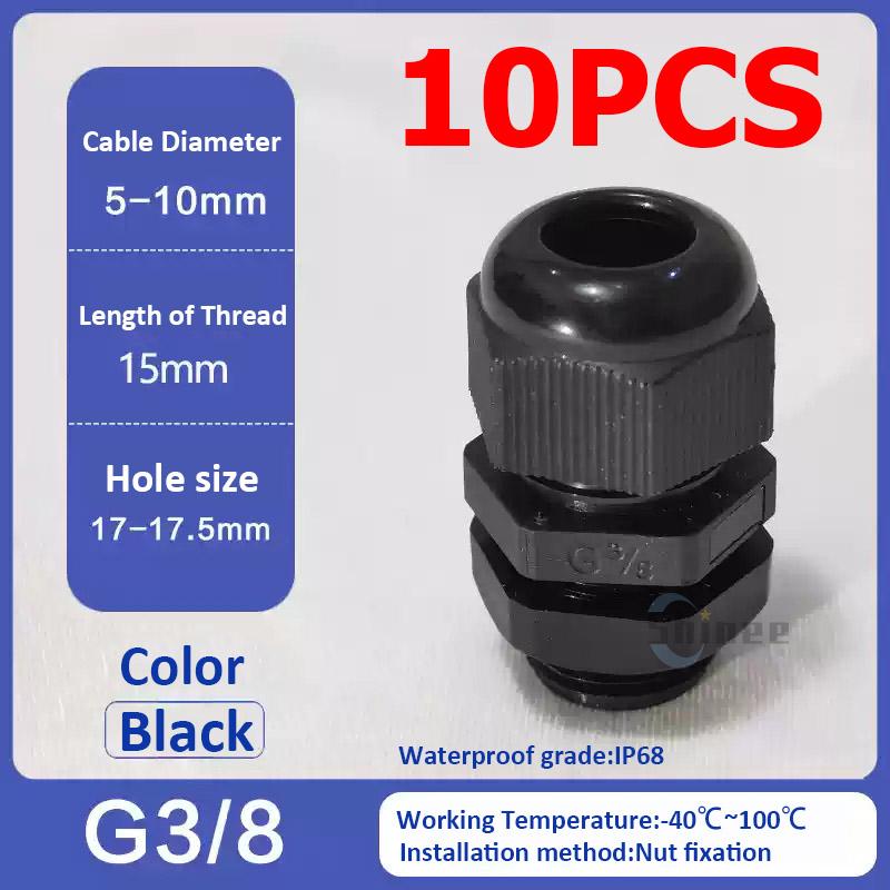 10Pcs Waterproof Cable Gland NPT 1/4 NPT 1/2 NPT 3/8 American Nylon Cable Joint Black Flame-retardant 4-25mm Wire Connector IP68