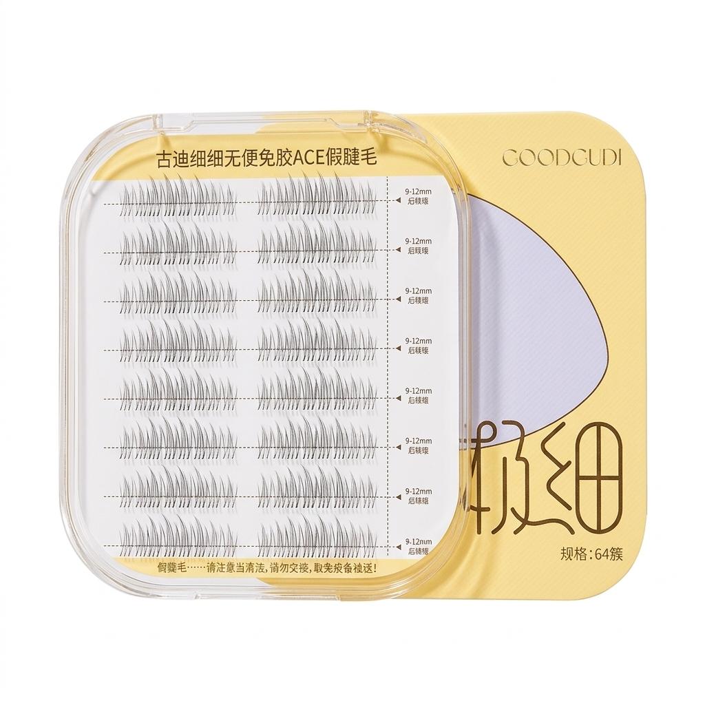 Korean Style Natural False Eyelashes Set of 12mm C Curl for Asian Eyes 64 Clusters