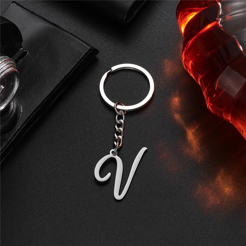 Fashion DIY A-Z Initials Metal Keychains Holder Pendent Key Chain Women Car Key Ring Simple Letter Name Keyrings Party Gift