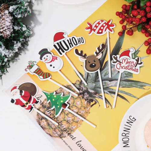 DUOLEIMI Christmas Cake Toppers, Cake Picks, 40 Pieces, Cupcake Toppers, Cute Deer, Christmas Tree, Cake Decorations, Christmas Ornaments, Christmas P