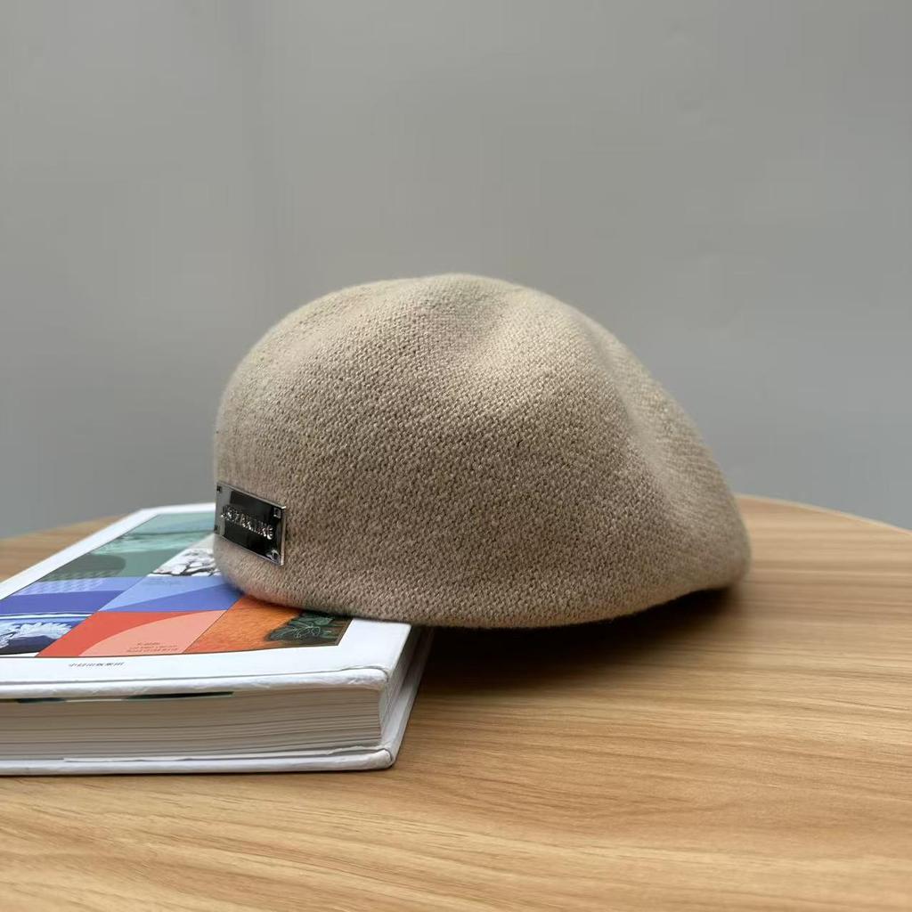Korean Style Women's Wool Beret Hat - Autumn/Winter Fashionable Retro Flat Cap, Two-Way Wear, Trendy Painter Design
