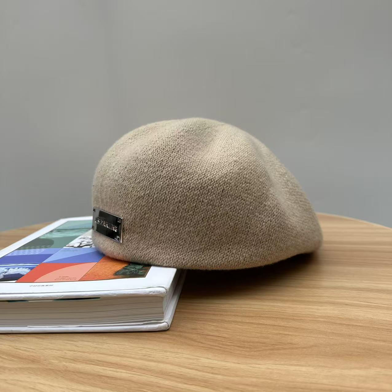 Женская шерстяная беретка в корейском стиле - Осенне-зимняя модная ретро плоская кепка, Двустороннее ношение, Модный дизайн художника хаки