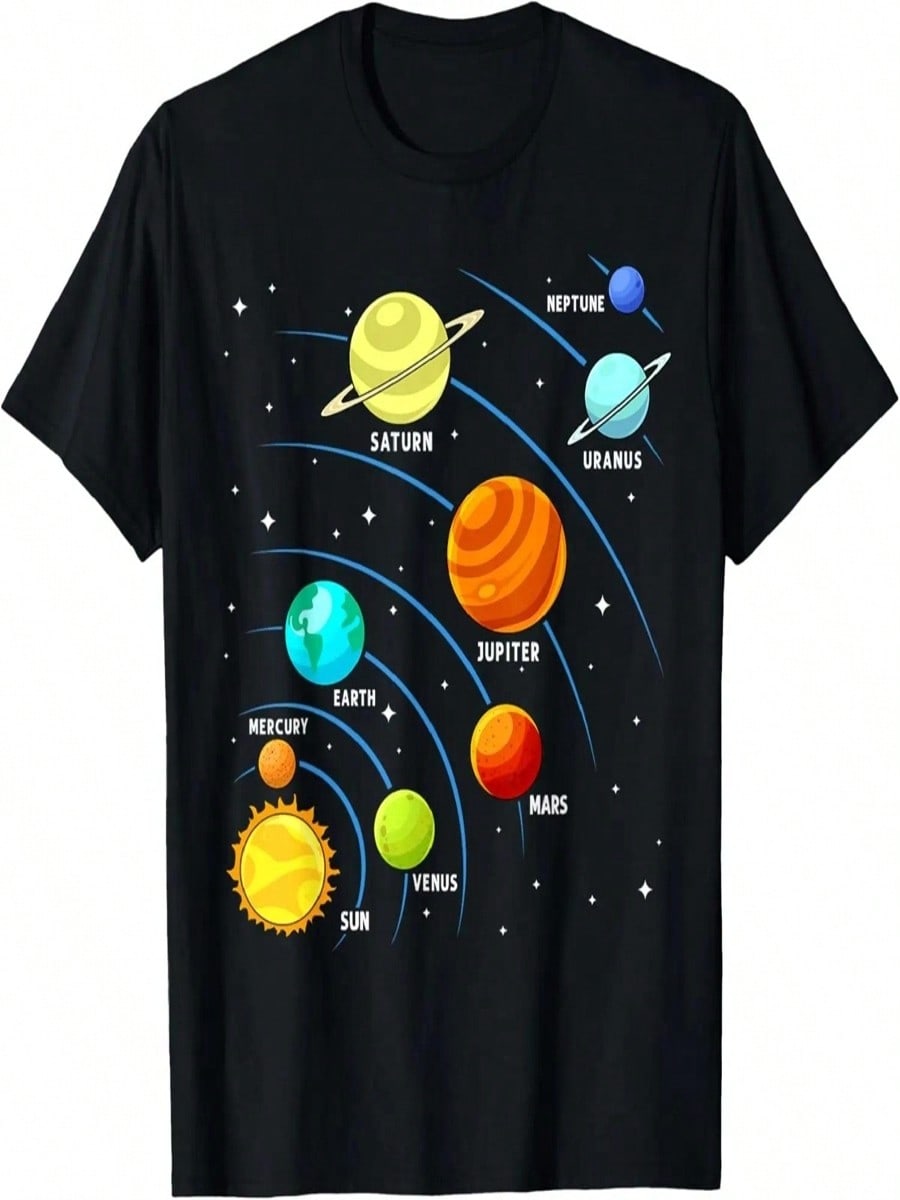 Kids Colorful Planets Solar Systems unisex Boys Space Science T-Shirt S разноцветный