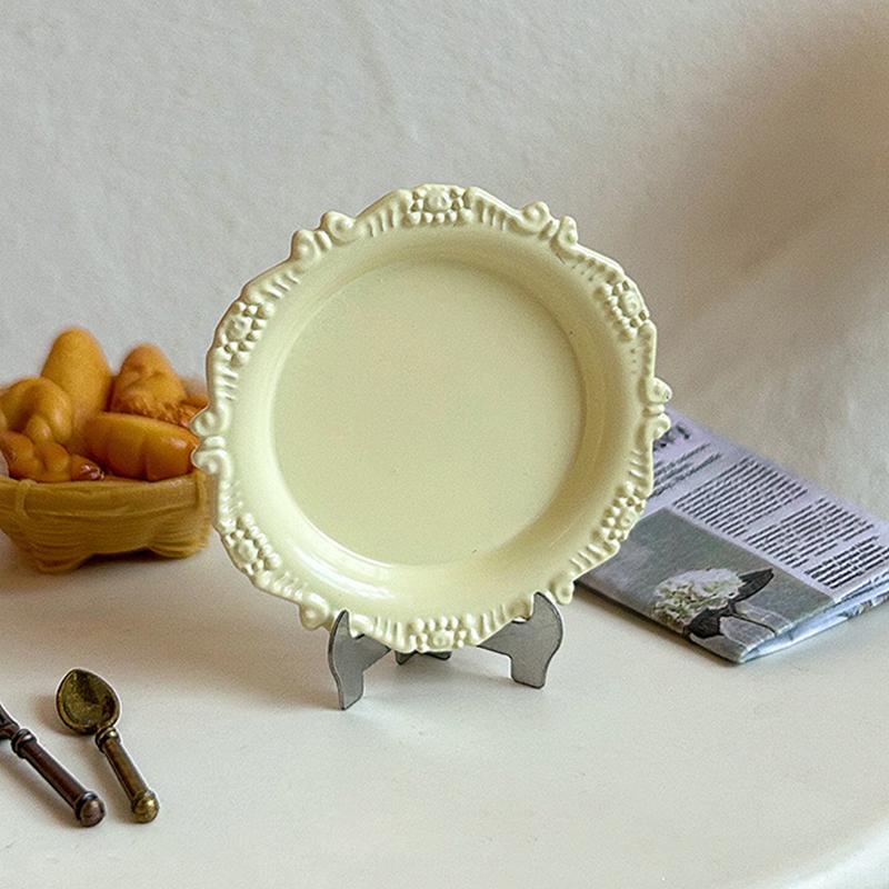 3 Peças Brinquedo de Menina Miniatura Casa de Bonecas Prato de Pastelaria Mini Bandeja de Entalhe Retrô Disco Comida para Cozinha de Brincar Acessórios para Boneca