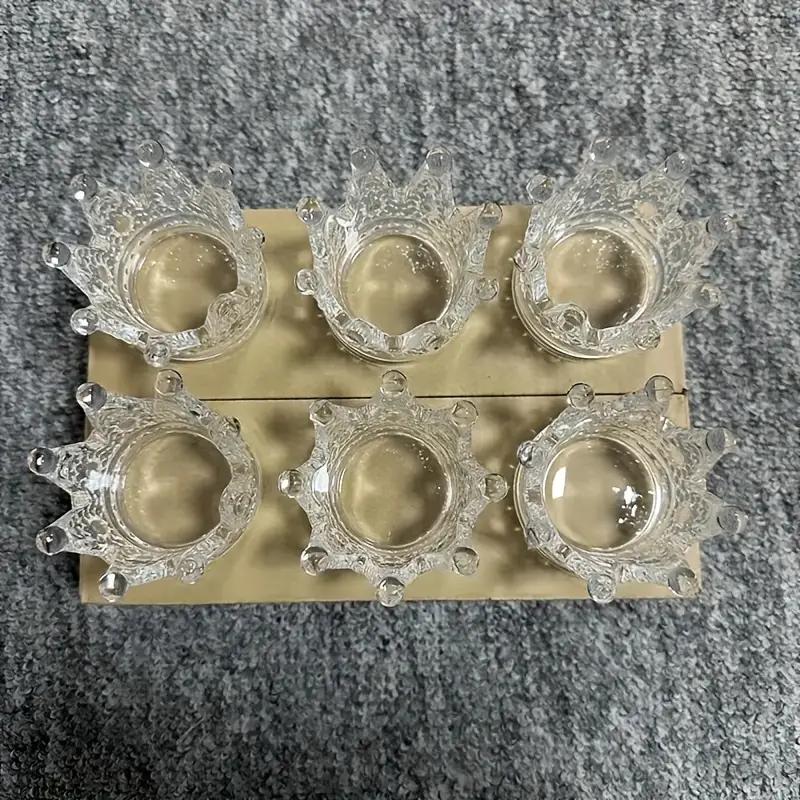 

6/12pc Glass Crown Candle Holders Elegant Makeup Sponge Jewelry Storage Cup Sparkling Gold Bead Crystal Candle Holder Home Decor
