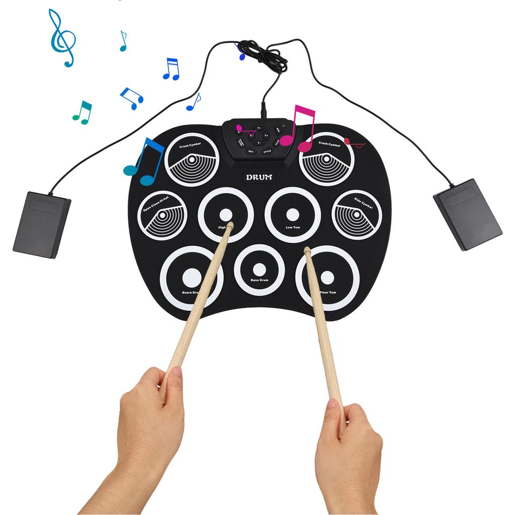 Electronic Drum Set Hand Roll Drum Set 9 Pads MIDI Interface Supports DTX Games Without Speaker Holiday Birthday