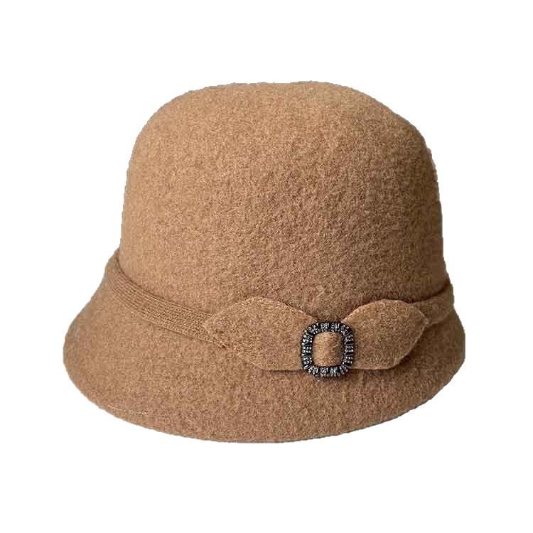 Small Brim Celebrity Temperament Retro Wool Top Hat Diamond Buckle British Fashion Autumn And Winter Thermal Basin Hat Women'S New Knitted Hat