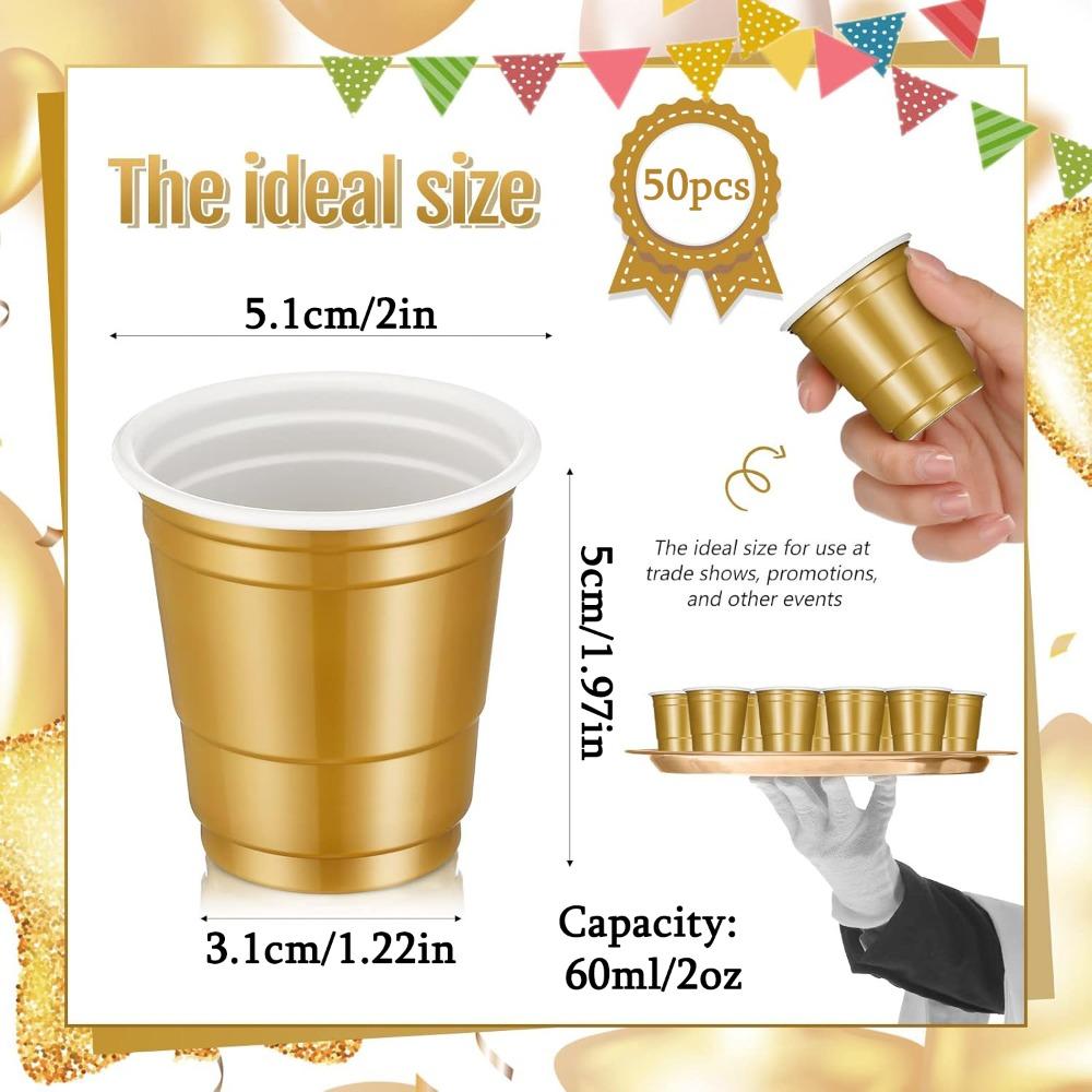 50pcs Plastic Shot Glasses Disposable Shot Cups Mini 2oz Party Cups Golden Water Cups Unbreakable Plastic Drinking Glasses Plastic Beer Cup