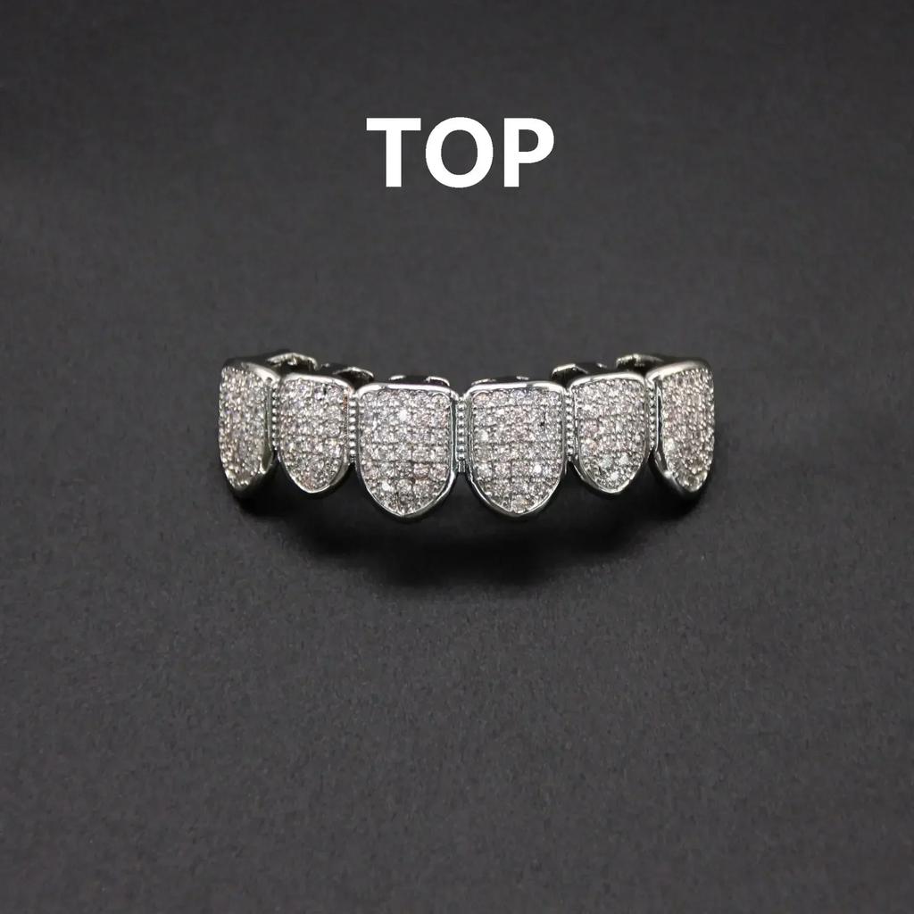 HipHop CZ Teeth Set For Unisex Top Bottom Mouth Gold  Color Teeth Tooth Cap Removable Dental Fashion Jewelry