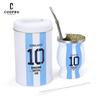 Capitán de Argentina Nº 10 Mate, Yerbero, con Lata de Té, Bombilla(Paja), Juego de Tazas de Mate