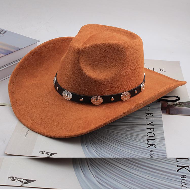 Western Cowboy Style Tibetan Bull Head Accessories Fashion Top Hat Autumn/Winter New Collection Deer Skin Velvet Large Edge Riding Hat