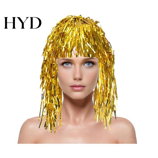 PET Glossy Ribbon Wig Colorful Foil Tinsel Wigs Metallic Fancy Party Shiny Cosplay Costume Photo Booth Prop for Adults Women Reflective Hair