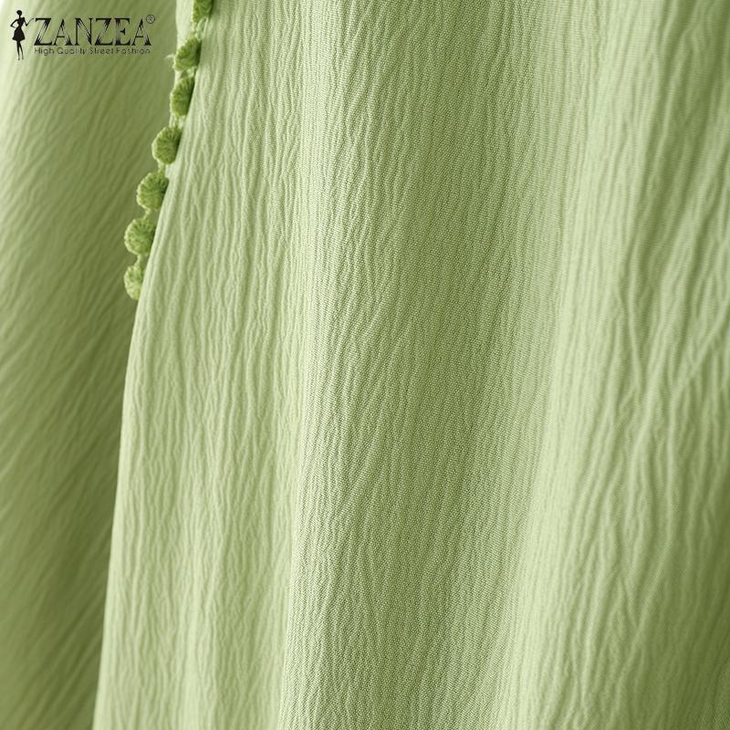 ZANZEA Women Casual Stand Collar Loose 3/4 Sleeve Solid Blouse