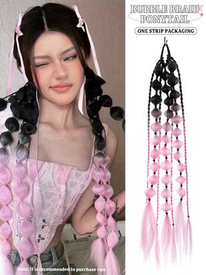 Synthetic Long Straight Hair Gradation Lantern Bubble Braid Plait Ponytail Wig With Rubber Band Natural Fashion