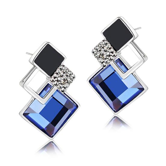 Women's Fashion Rhombic Rhinestone Eardrop Korean Style Earrings Party Jewelry