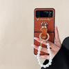 Luxury Leather Phone Case for Samsung Zflip7 Hand Chain Folding Screen Flip Rhinestone Ring Bear