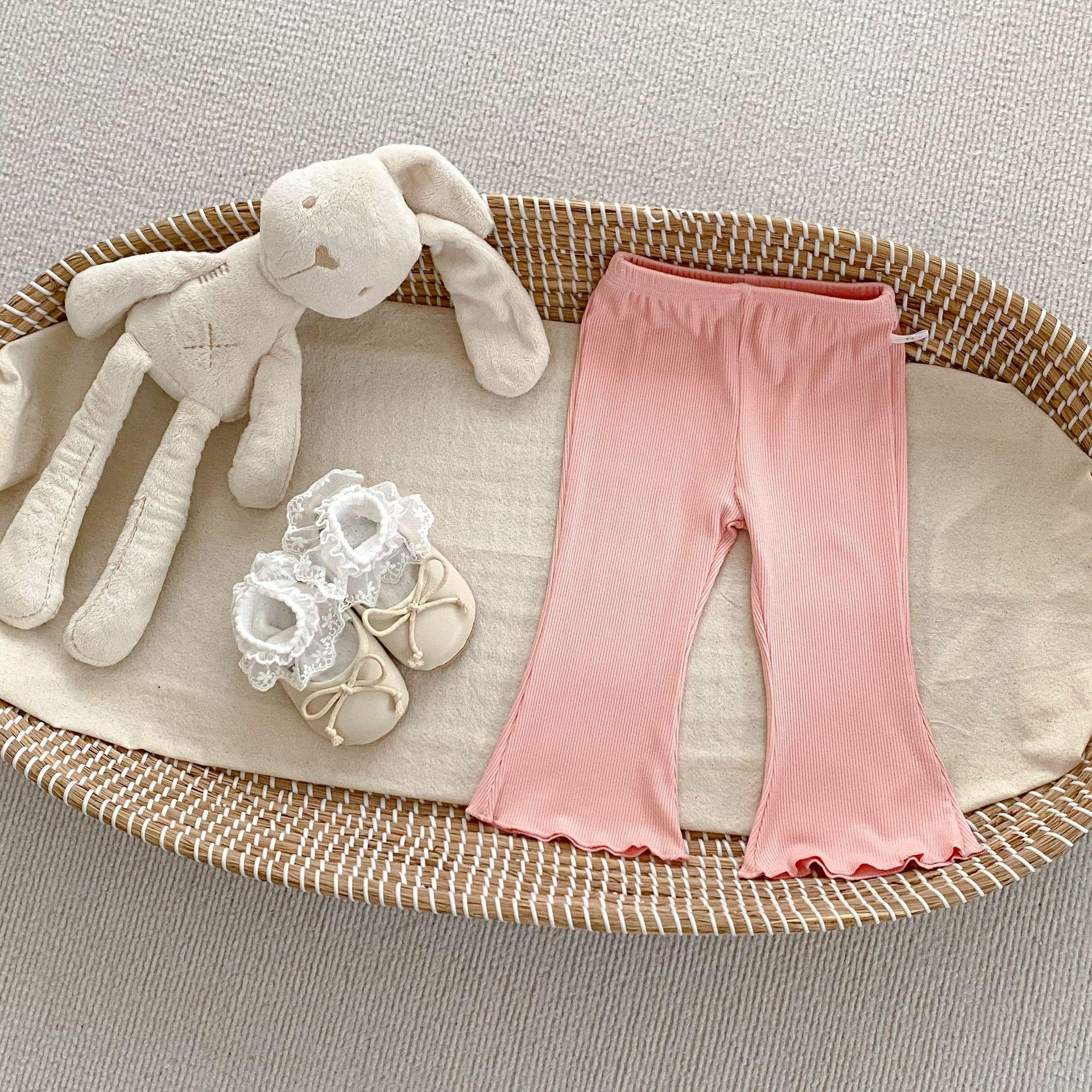Girls Summer Lightweight Solid Ruffled Bell Bottom Pants Breathable Casual Wear 73