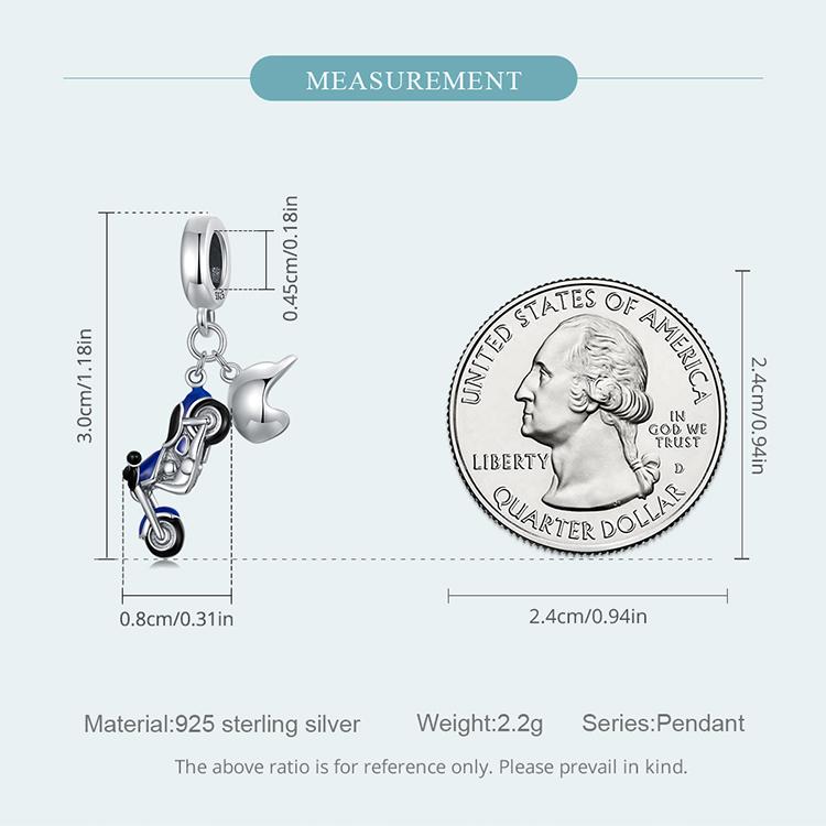 WOSTU Autentisk 925 Sterling sølv blå kald emalje motorsykkel sjarm anheng for kvinner fine smykker
