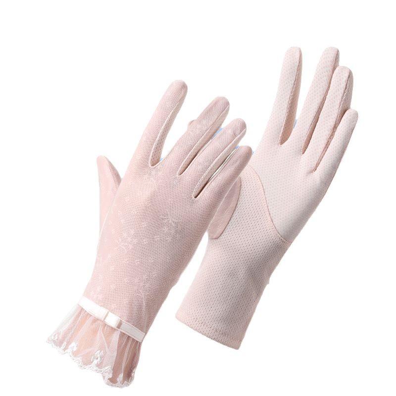 Sunscreen Gloves for Summer Women's Lace Thin UV Proof Outdoor Riding and Driving Non Slip Breathable Ice Silk Touch Screen