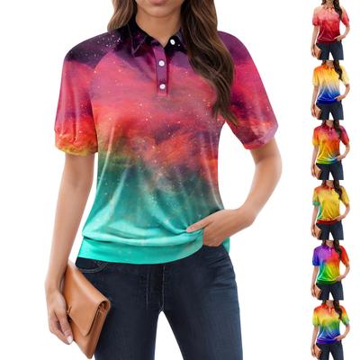 Women's Casual Floral Print V-Neck Short Sleeve Decorative Button T-Shirt Top