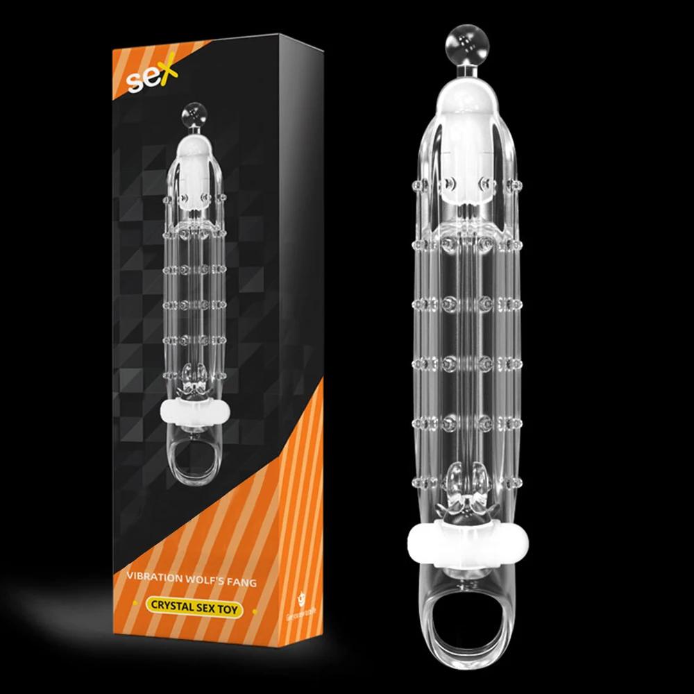 Vibrierende Kondome Erweiterung Für Männer Wiederverwendbare Kondome Dildo Vibrator Penis Ring Hülse Erwachsene Sex Shop Sex Spielzeug für Paare