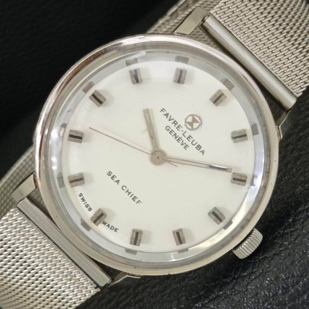 SWISS VINTAGE FAVRE LEUBA 253 SEA CHIEF HAND-WINDING MENS WHITE WATCH A702045-5 R208-a702045