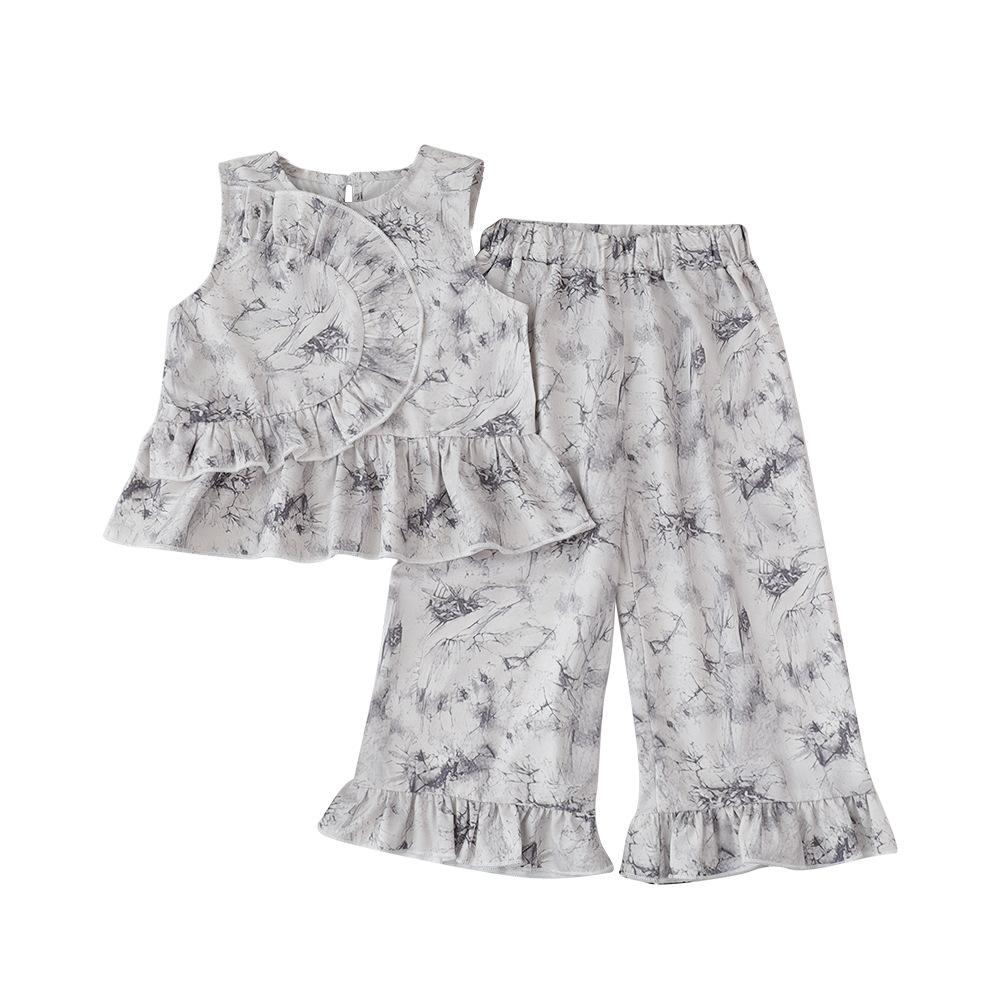Girls Chinese Summer Outfit Ink Painting Print Two Piece Set Baby Fashionable National Trend Clothing