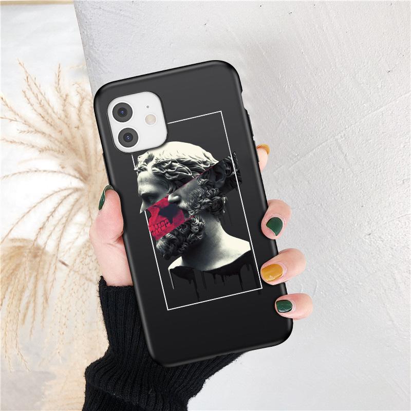 LUPWAY Husă de telefon cu sculptură în linie artistică retro pentru iPhone 11 Pro Max 12 Mini SE 2020 XR X XS Max 7 8 Plus Husă din spate abstractă mată