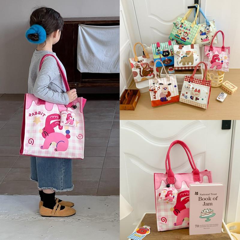 Cartoon Cat Dinosaur Animal Pattern Canvas Lunch Box Bag For Handbag Preschooler