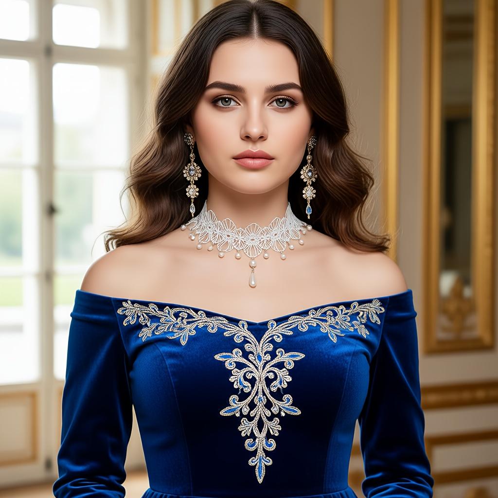 1PC White Lace Necklace Fairy Style, Wedding Accessories Stylish Retro Cos Ladies Collarbone Chain, Adjustable