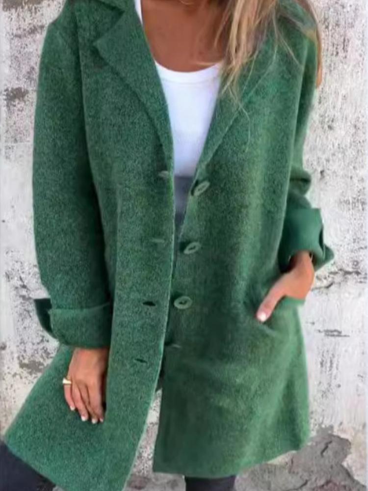 

Женский осенне-зимний однотонный однобортный кардиган средней длины с накладными карманами 5XL зелёный