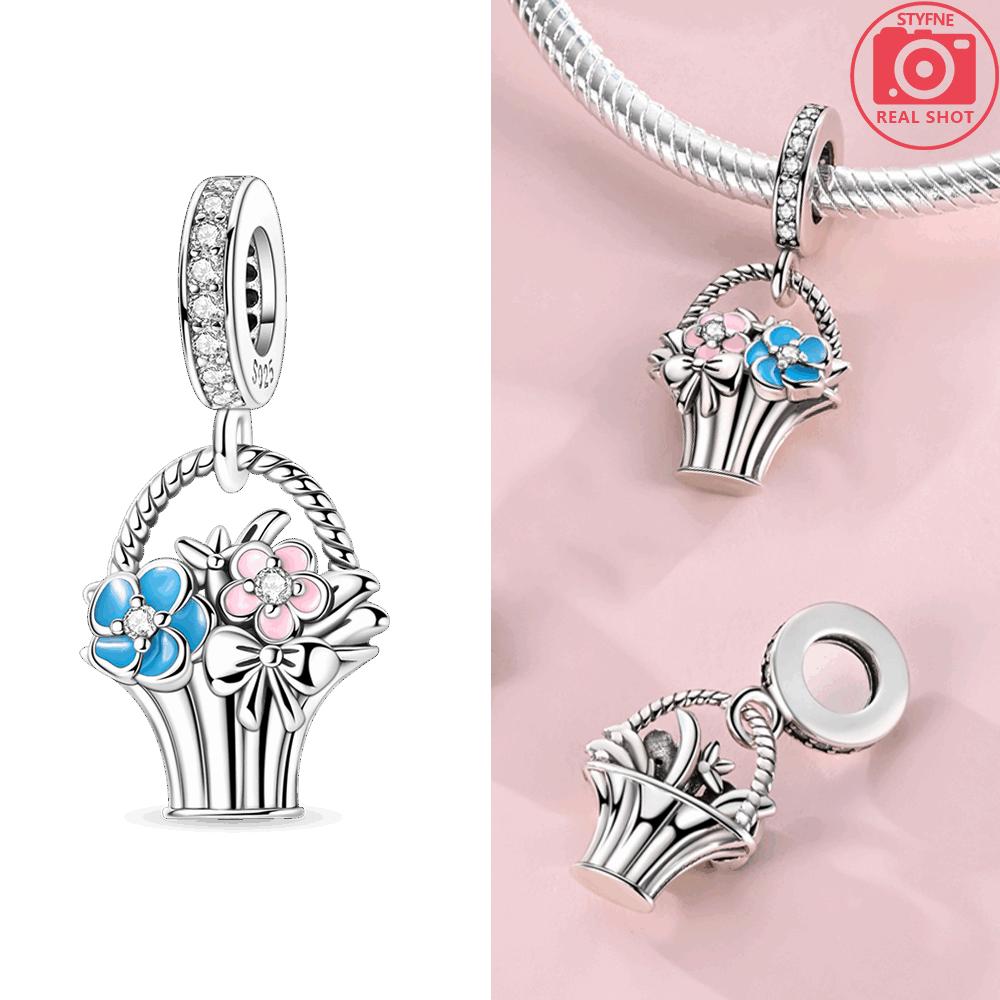 Original Copper Butterfly Clover Pendant Pink Flowers Bead Fit Bracelet Women Jewelry Diy Anniversary Fine Gift