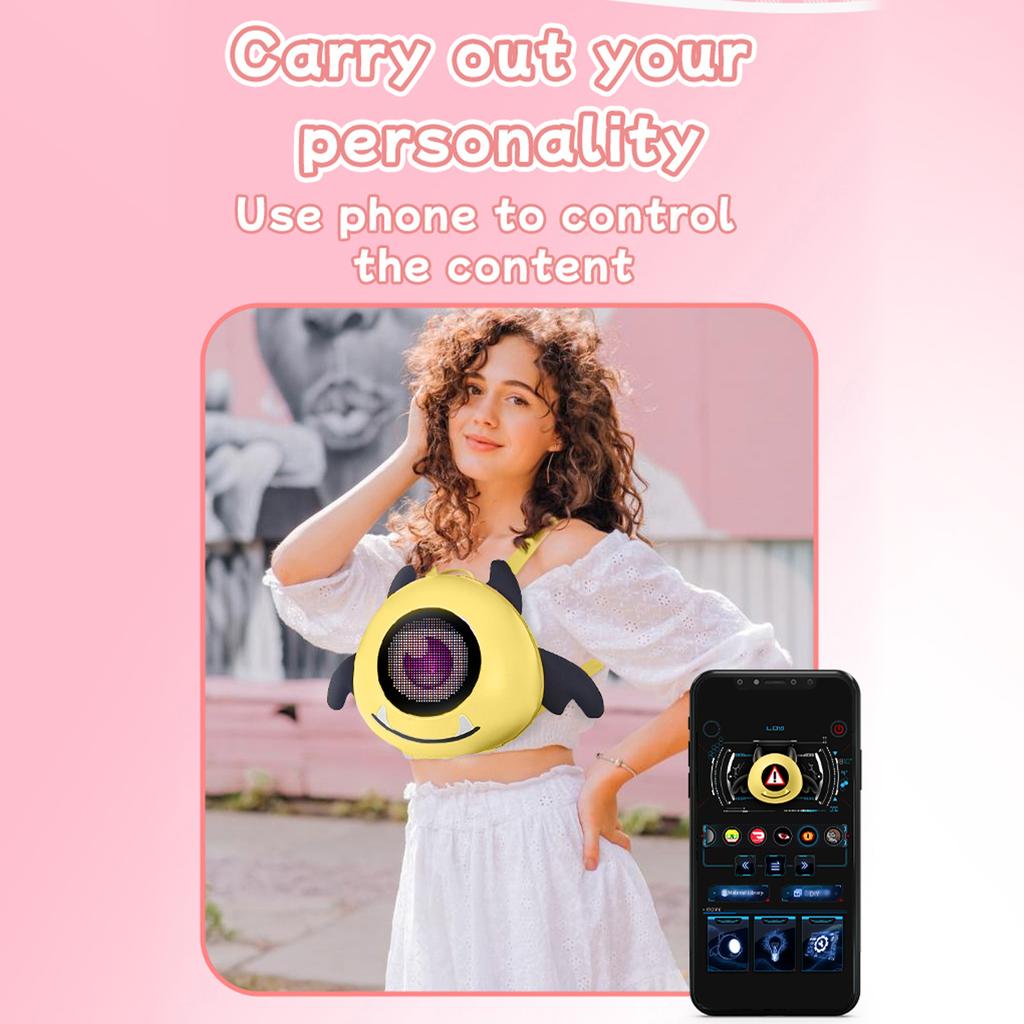 LED Backpack Eye Backpack DIY APP Control for Outdoor Riding Hiking Travel Cute Lightweight for Girls and Kids Yellow