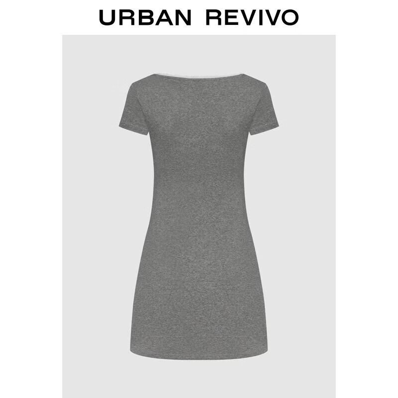 UR 2026 Spring Casual Color-Block Lace Trim Round Neck Dress