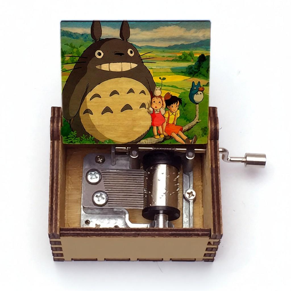 Wooden painted Totoro music box hand-cranked music box