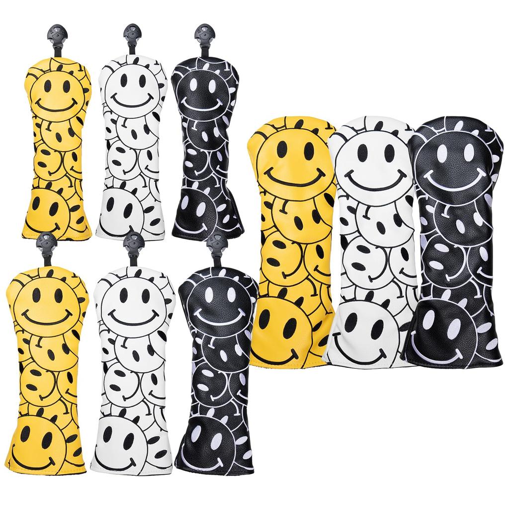 Head Cover Utility Driver Wood Set Golf Head Cover UT Cover Single 4 Piece Set Waterproof New Smile 4 Piece (Yellow Set)