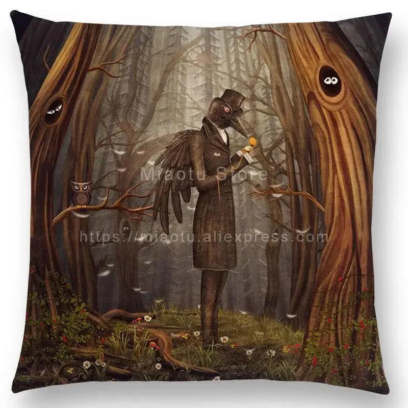 

Последняя загадочная наволочка для подушки с изображением животных, лес, ворон, фэнтези, облака, небо, луна, звезды, земля, принт девушки-мечтательницы 66x66cm