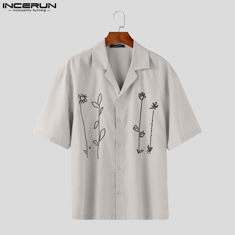 

INCERUN Summer Men Lapel Neck Short Sleeve Embroidery Casual Loose Shirts S абрикосовый