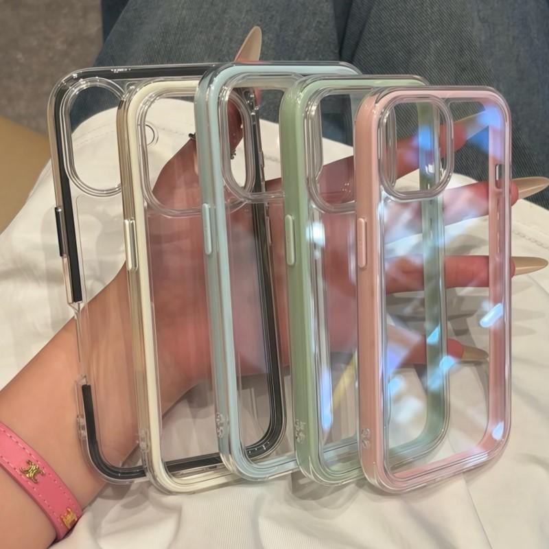 Luxury Transparent Shockproof Phone Case For iPhone 16 16E 14 15 Plus 11 12 13 Pro Max Color Frame Bumper Armor Protective Cover