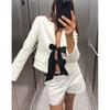 Summer Women's Lapel Long Sleeves French Style Design Contrast Color Bowknot Decoration Suit Outwear 3266778