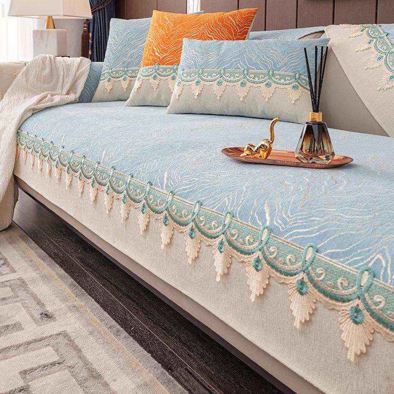 Nordic Light Luxury Sofa Cushion Four Seasons Universal Cover Cloth Cover Cover Non-Slip Seat Cushions All-Inclusive Chenille Thickened Living Room