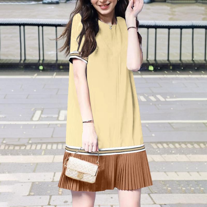 

ZANZEA Женская мода круглый вырез длинный рукав цветные платья 5XL хаки