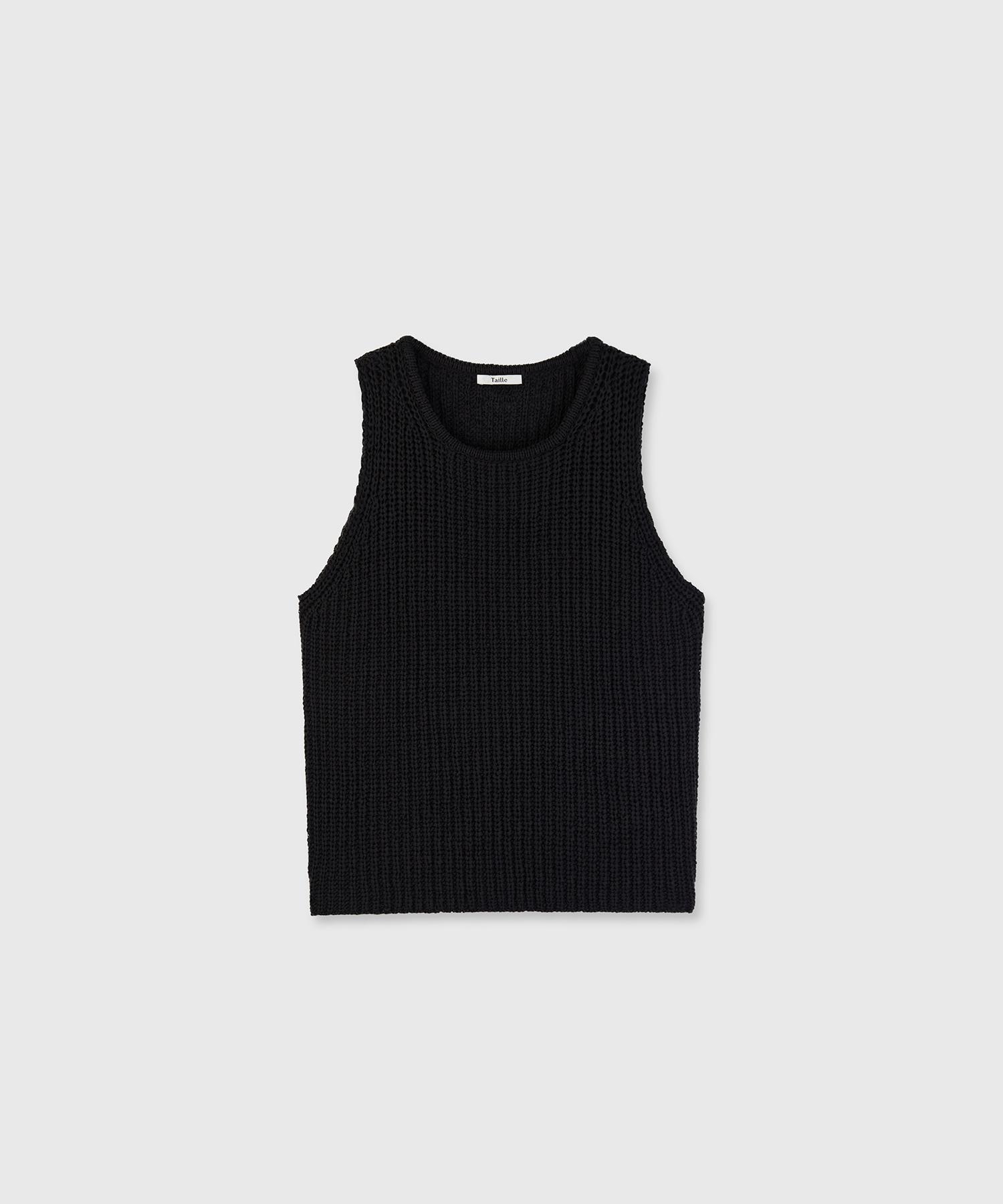 Taire Cord Cotton Sleeveless Knit Top Black 1