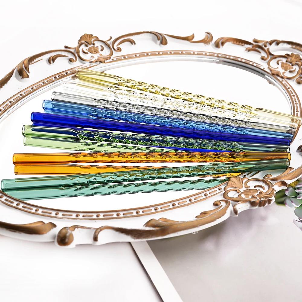 Colorful High Borosilicate Glass Straw Eco Friendly Drinking Straw 4Pcs Reusable Glass Straw Cocktail Smoothie Bar Accessories 5