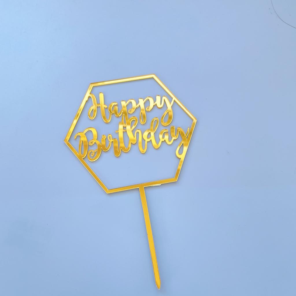 Acrylic Gold Mirror Happy Birthday Cake Toppers Reusable Cake Decorations for Birthday Party Supplies