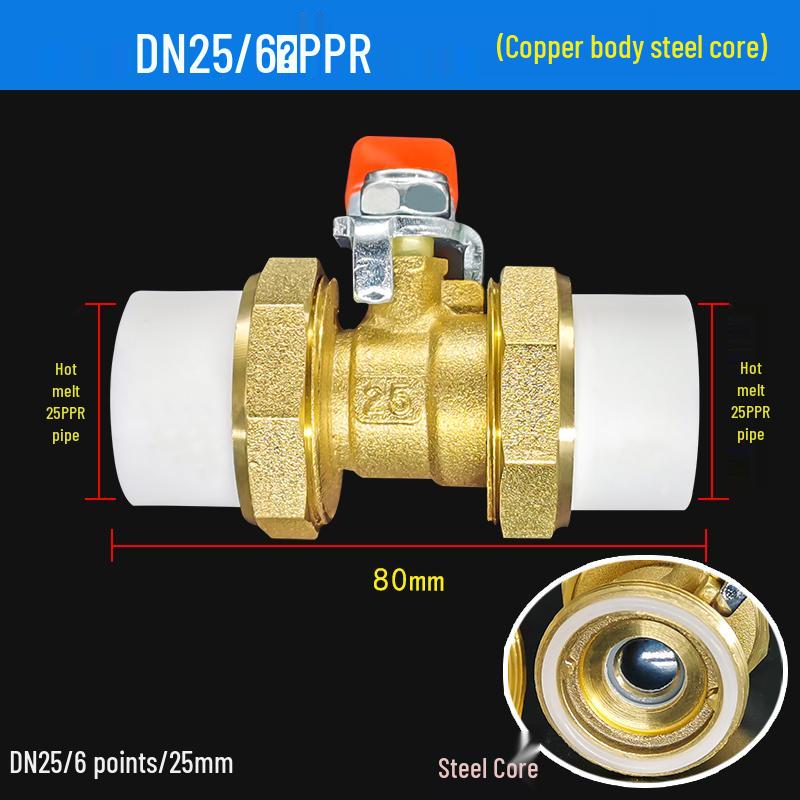 All-Copper PPR Double Union Ball Valve for Hot Melt Pipe - 20mm, 25mm, 32mm (1/2", 3/4", 1")