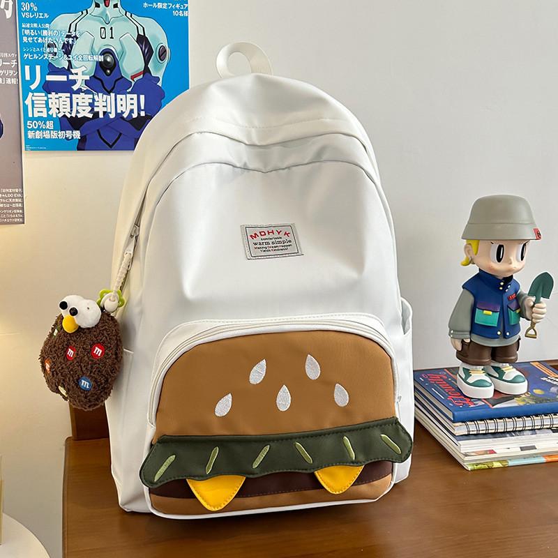 Hamburger Nylon Cartoon Casual Backpack With Dual Color Design For Use Daily