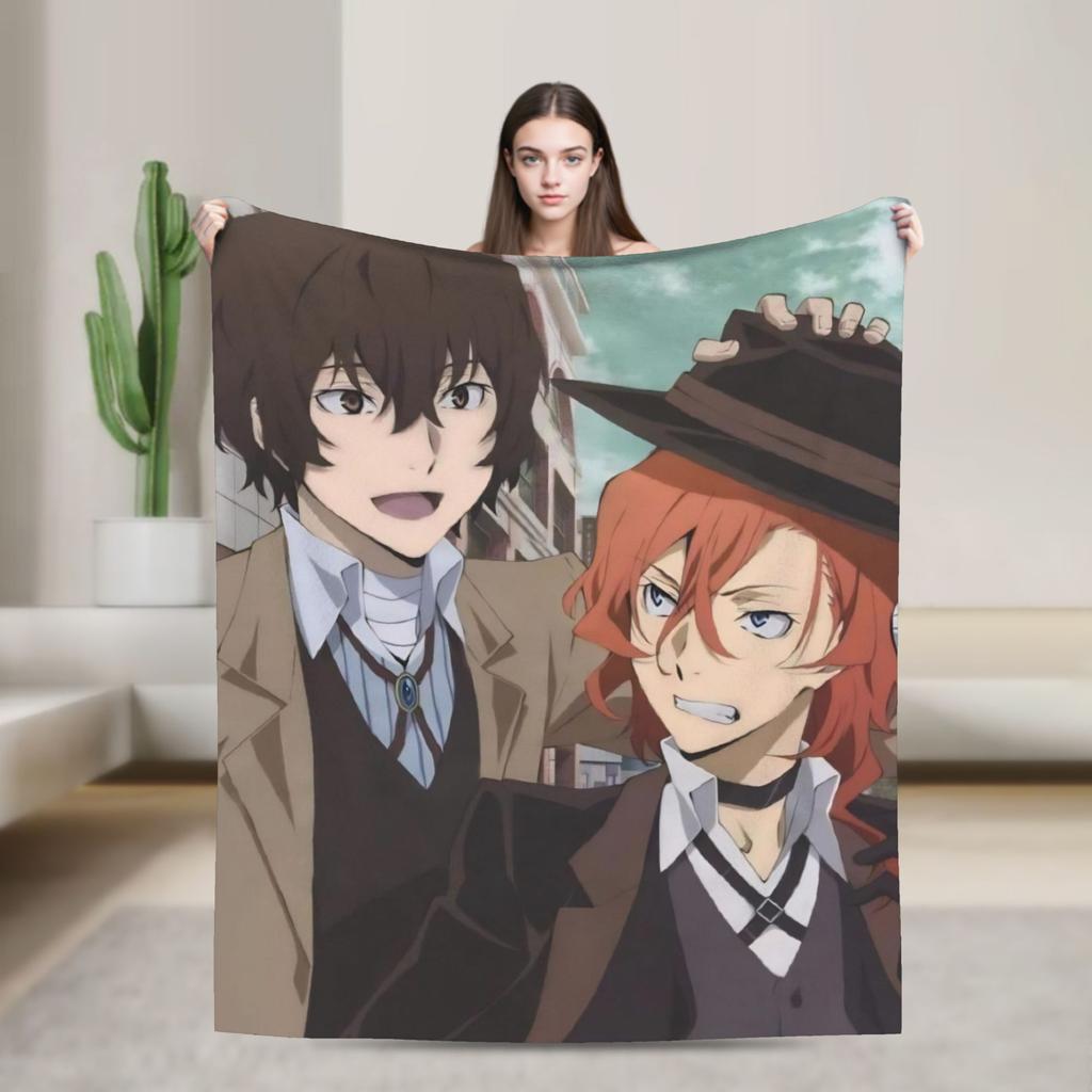 Anime Bungo Stray Dogs Blanket Coral Fleece Plush Print Multi-function Warm Throw Blankets for Sofa Bedroom Bedspreads