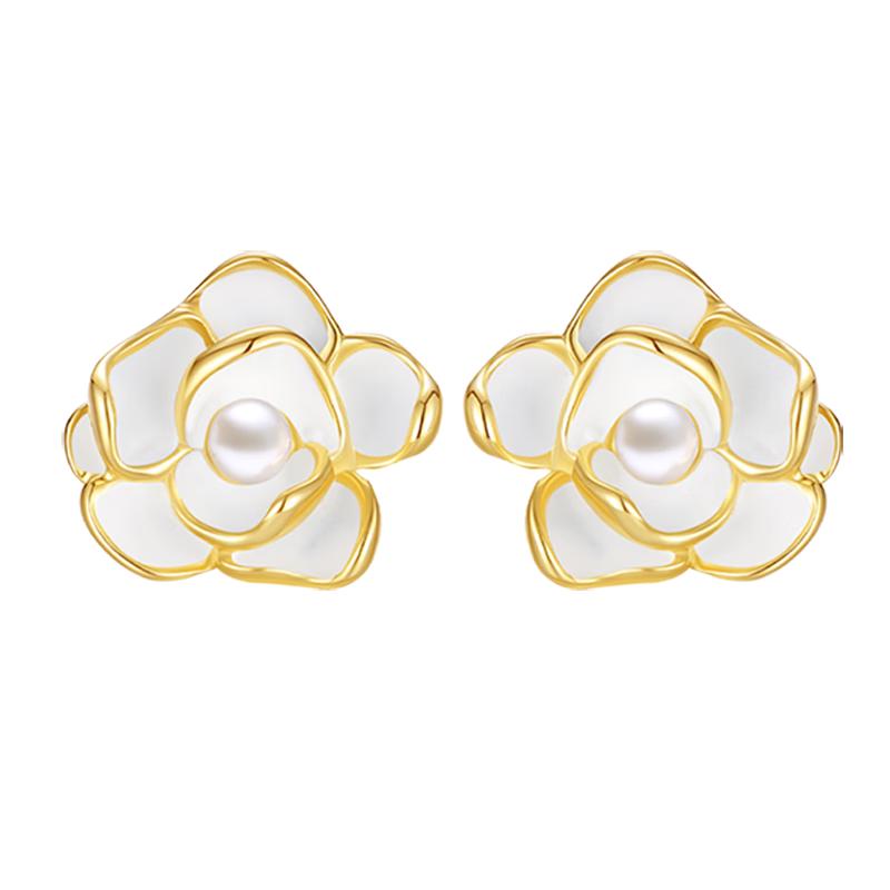 Zhou Dasheng Elegant Camellia Pearl Silver Earrings