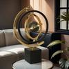 360-Degree Rotating Modern Abstract Metal Globe Sculpture with Rectangular Stand - Black & Golden Art Decor for Home or Office